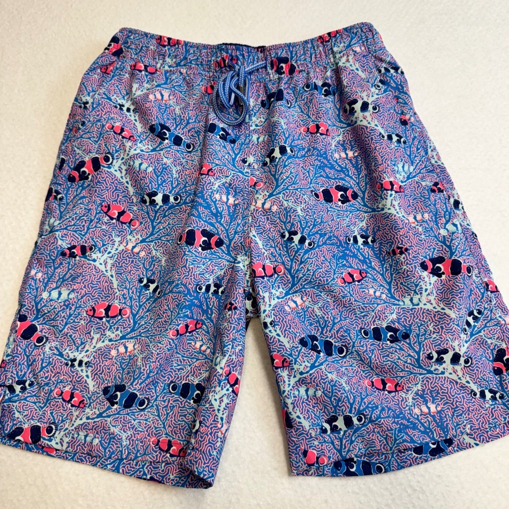 Peter Millar Swim Trunks Mens Small Blue Pink‎ Clownfish Coral Seaside Excellent